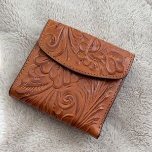 Patricia Nash Tooled Leather Bifold Wallet in Cognac Brown